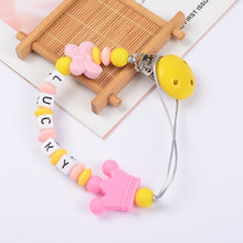 Load image into Gallery viewer, Food Grade Safe Silicone Baby Pacifier Chain/Clip Cute Crown Pacifier Clips Nipple Holder for Baby Personalized Name Pacifier
