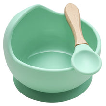 Load image into Gallery viewer, 22colors!!1set Silicone Baby Feeding Bowl Set Baby Learning Dishes Suction Bowl Set Wood Spoon Non-Slip
