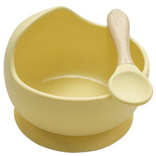 Load image into Gallery viewer, 22colors!!1set Silicone Baby Feeding Bowl Set Baby Learning Dishes Suction Bowl Set Wood Spoon Non-Slip
