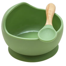 Load image into Gallery viewer, 22colors!!1set Silicone Baby Feeding Bowl Set Baby Learning Dishes Suction Bowl Set Wood Spoon Non-Slip
