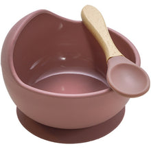 Load image into Gallery viewer, 22colors!!1set Silicone Baby Feeding Bowl Set Baby Learning Dishes Suction Bowl Set Wood Spoon Non-Slip
