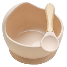 Load image into Gallery viewer, 22colors!!1set Silicone Baby Feeding Bowl Set Baby Learning Dishes Suction Bowl Set Wood Spoon Non-Slip
