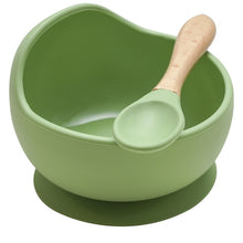 Load image into Gallery viewer, 22colors!!1set Silicone Baby Feeding Bowl Set Baby Learning Dishes Suction Bowl Set Wood Spoon Non-Slip
