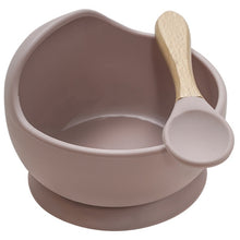 Load image into Gallery viewer, 22colors!!1set Silicone Baby Feeding Bowl Set Baby Learning Dishes Suction Bowl Set Wood Spoon Non-Slip
