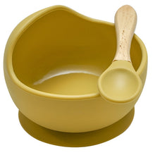 Load image into Gallery viewer, 22colors!!1set Silicone Baby Feeding Bowl Set Baby Learning Dishes Suction Bowl Set Wood Spoon Non-Slip
