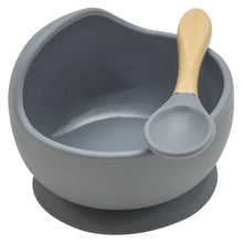 Load image into Gallery viewer, 22colors!!1set Silicone Baby Feeding Bowl Set Baby Learning Dishes Suction Bowl Set Wood Spoon Non-Slip
