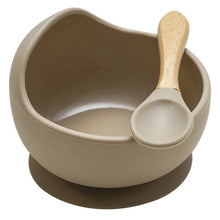 Load image into Gallery viewer, 22colors!!1set Silicone Baby Feeding Bowl Set Baby Learning Dishes Suction Bowl Set Wood Spoon Non-Slip
