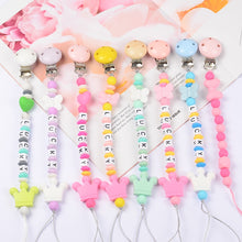 Load image into Gallery viewer, Food Grade Safe Silicone Baby Pacifier Chain/Clip Cute Crown Pacifier Clips Nipple Holder for Baby Personalized Name Pacifier

