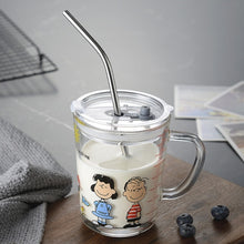 Load image into Gallery viewer, 400ML and 450ML Glass Water Cup Straw Glass Child Scale Cup Breakfast Milk Cup Juice Cup Seal with Handle Children's Breakfast C
